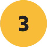 A large black number 3 centered on a solid yellow-orange circle with a light gray background.